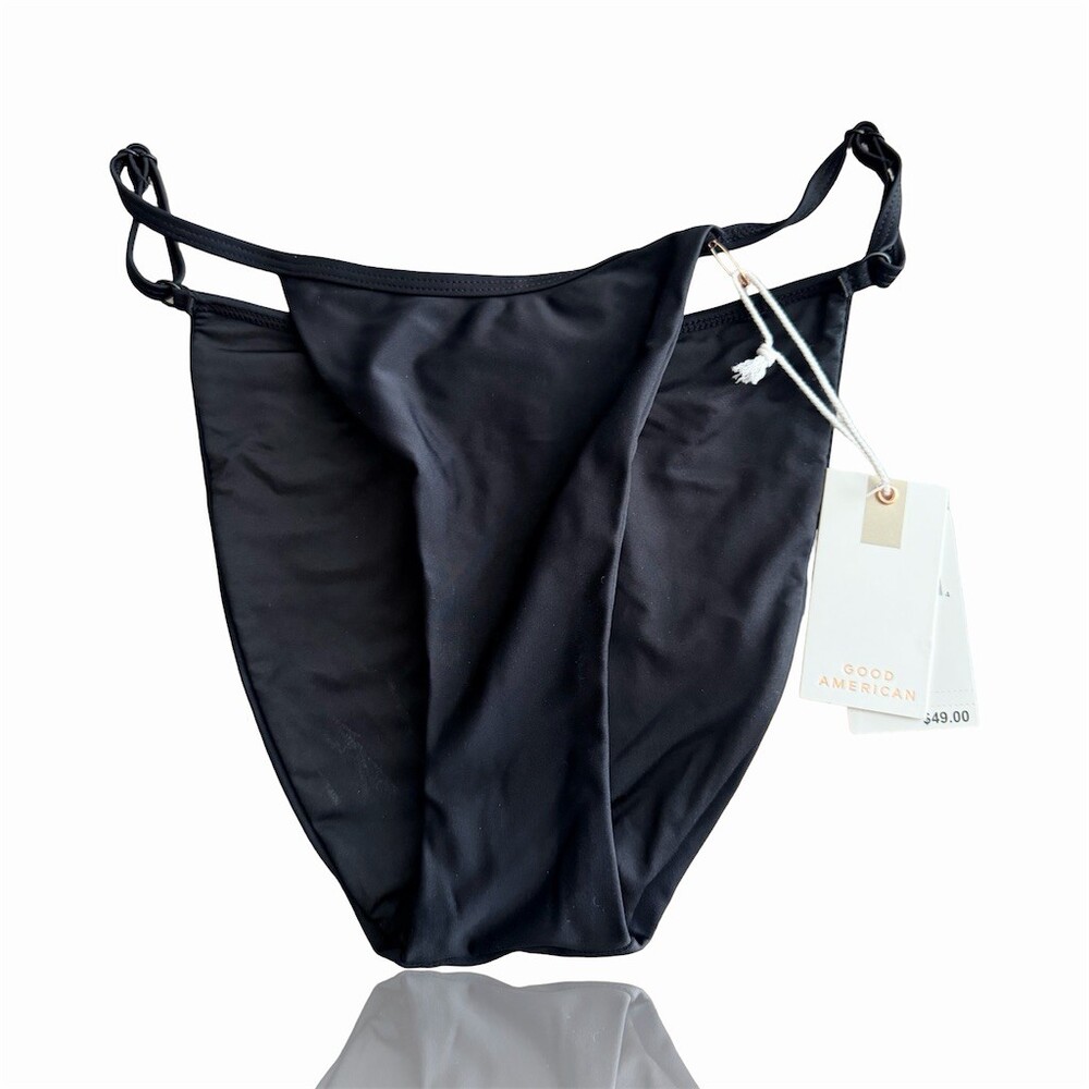 Good American Bikini Bottoms Womens Size 2 Black Side Tie Adjustable Swim